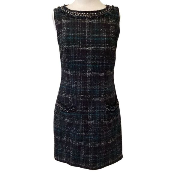 Laundry by Shelli Segal Plaid Chanel Style Dress Size 8 Chain Fringe Detail - Picture 1 of 16